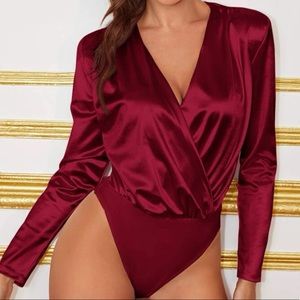 Burgundy satin bodysuit